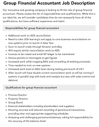 Group Financial Accountant Job Description | Velvet Jobs