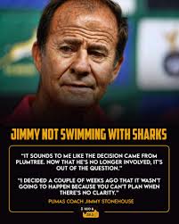 Pumas coach Jimmy Stonehouse has revealed why plans for him to advise the  Sharks failed to materialise. With Plumtree no longer in charge and former  Springbok winger JP Pietersen appointed as interim
