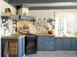 Elegant, blue log home wood countertop built in refrigerator. Old Shabby House In The Forest Norway Country Kitchen Kitchen Remodel Home
