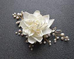 Gardenia Hair Piece Bridal White Tropical Flower Hair Pin Gold Etsy Flower Hair Pin Gold Hair Accessories Real Touch Flowers