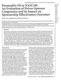 Sponsorship revenues, and negative consequences of supplying additional effort in con theory to nascar racing: Pdf Personality Fit In Nascar An Evaluation Of Driver Sponsor Congruence And Its Impact On Sponsorship Effectiveness Outcomes