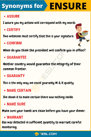 Ensure Synonym List Of 100 Synonyms For Ensure With Useful Examples 7 E S L English Vocabulary Words Learn English Words English Phrases