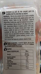 Sandwich Thon Crudites Pain De Mie Complet Bon App 145 G
