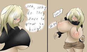 1girls ass ass expansion blonde hair blush breast expansion  breasts comic dullvivid english text female female only fluffernubber huge  ass huge breasts ice cream onomatopoeia original original character puffy