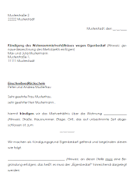 Als anerkannte gründe für eigenbedarf, die vermieter im kündigungsschreiben für die wohnung anführen können, gelten unter anderem die folgenden Muster Eigenbedarfskundigung Zum Download
