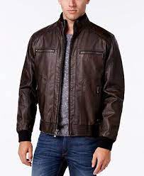 Calvin Klein Men S Faux Leather Stand Collar Bomber Jacket Coats Jackets Men Macy S Faux Leather Jacket Men Leather Jacket Men Mens Jackets