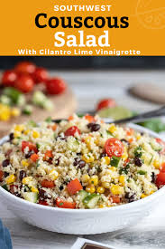 Black Bean Corn Tomato Salad Cilantro This Flavorful Southwest Couscous Salad Is Loaded With Black Beans Corn Tomatoes Cucumbers And Bell Peppers An In 2020 Couscous Salad Salad Recipes Couscous Recipes
