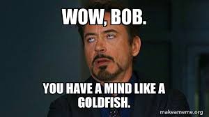 wow, bob. YOU HAVE A MIND LIKE A GOLDFISH.