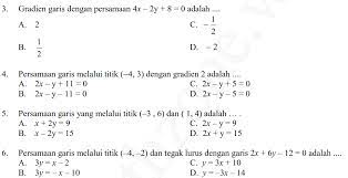 Persamaan linier dua variabel kelas 8. Latihan Soal Gradien Persamaan Garis Dan Grafiknya Matematika