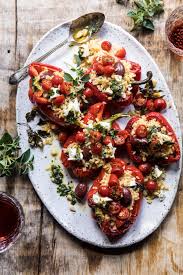 Greek Orzo Stuffed Red Peppers With Lemony Basil Tomatoes Half Baked Harvest Recipe Stuffed Peppers Half Baked Harvest Recipes Summer Pasta Recipes