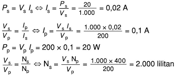 Listrik dinamis standar kompetesi : Sebuah Transformator Step Up Menaikkan Tegangan Dari 200 Volt Menjadi 1 000 Volt Daya Keluarannya Mas Dayat