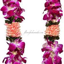 White Purple Orchid Garland With Pink Rose Petals And Buds 1 Pair Flower Fashion India Purple Orchids Rose Petals Orchids