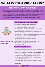 Personification Definition And Examples Of Personification In Speech Literature 7 E S L In 2020 Learn English Words English Vocabulary Words Writing Words