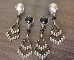 Chandelier Dangle 000g 1g 00g 0g 2g 4g 6g Gunmetal, Stud/posts Rhinestone  Dangly Silver Hider Ear Plug Earrings