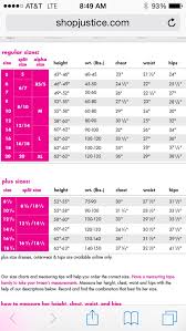 52 Described Justice Size Chart Bottoms