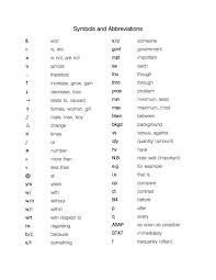 Symbols And Abbreviations For Notetaking College Notes