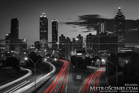 Atlanta Skyline Art Black And White Atlanta Skyline Black And White With Red Brake Lights Metroscenes Com Atlanta Skyline Skyline Black And White City