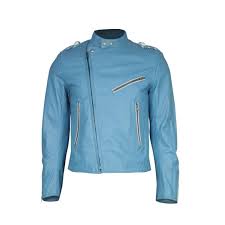 Men S Margiela Sky Blue Leather Jacket 1stdibs Com Blue Leather Jacket Leather Jacket Men Style Leather Jacket Men