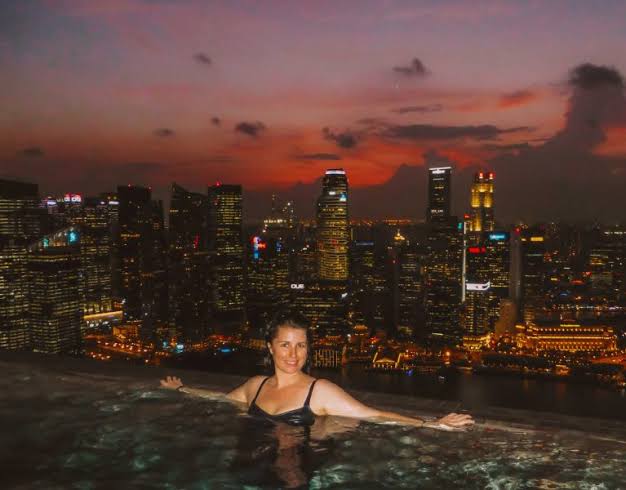 Sunset views over Marina Bay skyline, AI generated