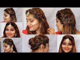 Diwali Easy 7 Hairstyle Hairstyle For Tikka Indian Wedding Guest Hairstyle 5minhair Wedding Guest Hairstyles Hairdo Wedding Wedding Reception Hairstyles
