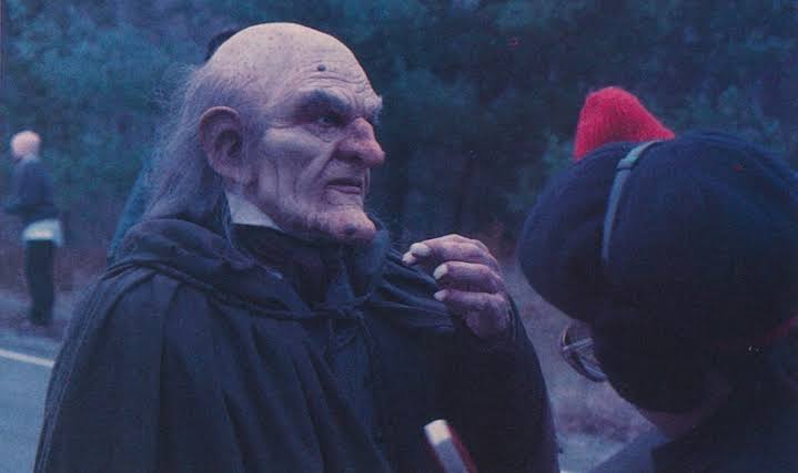 Tom Savini as The Creep behind the scenes of Creepshow 2, 1987