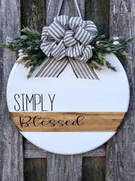 Modern Door Sign Front Door Decor Simply Blessed Door Hanger Door Hanger Wreath For Front Door Wood Door Sign Round Wood Sign Door Decorations Holiday Projects