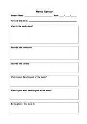 English Worksheet Movie Review Sheet Notes Template Movies Fun Education