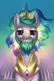 2364110 - safe, artist:jedayskayvoker, princess celestia, alicorn, pony,  g4, beard, bust, by celestias beard, facial hair, folded wings, gradient  background, high res, horn, lidded eyes, looking at you, male, portrait,  prince solaris,