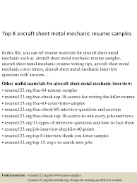 Top 8 Aircraft Sheet Metal Mechanic Resume Samples