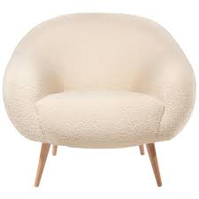 Kiln dried larch, plywood, high density foam with polyester fiber. Oscar Niemeyer Midcentury 1950s Inspired Boucle Fabric Armchair For Sale At 1stdibs