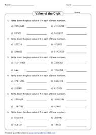 Write Down The Place Value Of The Specified Digit Place Value Worksheets Grade 5 Math Worksheets Place Values