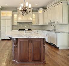 Off White Traditional Kitchen With Stained Island Marble Countertops Www Prasadakitchens Traditional Kitchen Kitchen Design Traditional White Kitchen Design