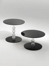 Home furniture transparent glass round top metal stainless steel gold color side living room tempered glass base art coffee table. Glas Italia Calice Round Glass End Table In Black By Piero Lissoni Stardust