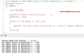 We can assign a numeric code to each letter we wish to represent. C Program To Find Ascii Value Of Total Characters In A String
