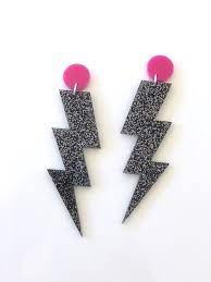Black Glitter Lightning Bolts Acrylic Earrings Neon Punk Lightning Bolt Earrings Handmade Jewelry Diy Acrylic Earrings