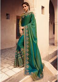 The blue peacock, the green peacock, and the congo peacock. Peacock Green Color Heavy Silk Designer Saree