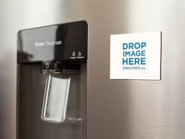 Download Placeit Fridge Magnet Mockup On A Metallic Fridge Near The Water Dispenser