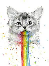 Kitten Vomits Rainbows Rainbow Puke Cute Kitten Watercolor Etsy In 2021 Kitten Art Cat Painting Watercolor Cat