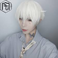 Inuyasha hairstyle long straight white cosplay wig 30 inches. Japanese Cosplay Wig Men S Harajuku Lolita Gay Short White Hair Wig A Wig Cap Ebay