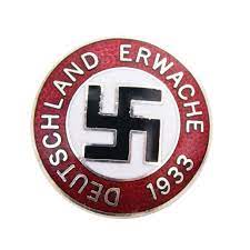 Recognized in the market as a reproduction this is a full sized d.e 1933 pin that i bought a coupl. Deutschland Erwache 1933 Nazi Party Supporter Badge Repro 7 25 Nestof Pl