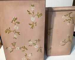 Vintage Hand Painted Pink Tin Canister Set Adorable Child and Dog  Illustrations