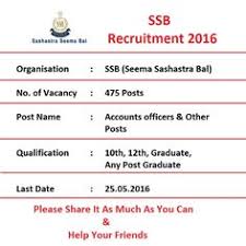 Name Of Organisation Sashastra Seema Bal Ssb Name Of Post Account Officer Other Posts Last Date 25 05 2016 No Of P Last Date How To Apply Accounting