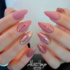 Pin On Nails 2) baby pink almond nails with silver diamonds