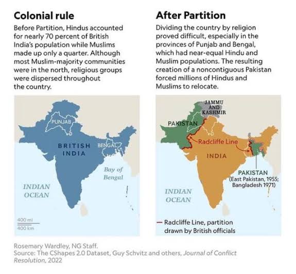 The map of india pre and post partition. : r/coolguides
