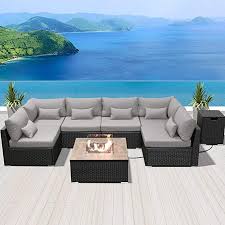 Dineli Patio Furniture Sectional Sofa With Gas Fire Pit Table Outdoor Patio Furniture Sets Propan In 2020 Sectional Patio Furniture Patio Furniture Sets Fire Pit Table