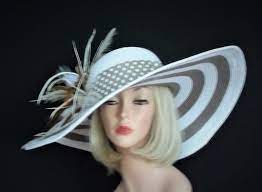 White And Taupe Feathered Hat Kentucky Derby Hat Garden Etsy Derby Hats Feather Hat Kentucky Derby Hat