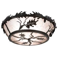 26224 Meyda Tiffany Lighting 26224 4 Light Acorn Oak Leaf Flushmount Flush Mount Ceiling Light Black Goinglighting