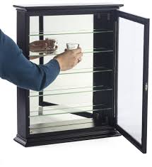 Acrylic shelving units come with aluminum standoffs for wall mounting. Black Shot Glass Cabinets Mirrored Back