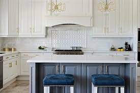 This piece arrives in a set of two and is crafted on metal and engineered wood frame. Gray Kitchen Island With Blue Velvet Stools Transitional Kitchen Stools For Kitchen Island Grey Kitchen Island Bar Stools Kitchen Island