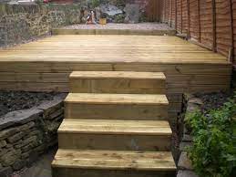 Decking With Sleeper Steps In Sheffield Railway Sleepers Sleeper Steps Artificial Lawn